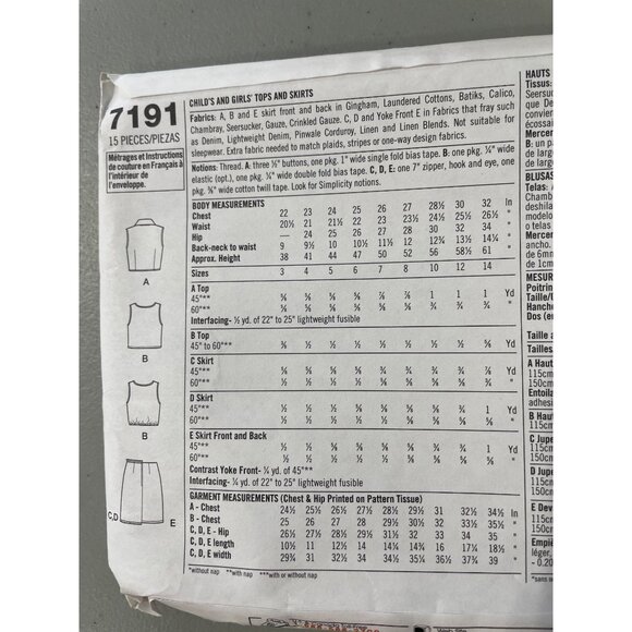 Simplicity 7191 Sewing Pattern Sizes K5 7-14 Childs And Girls Tops Skirts UNCUT - Picture 4 of 6